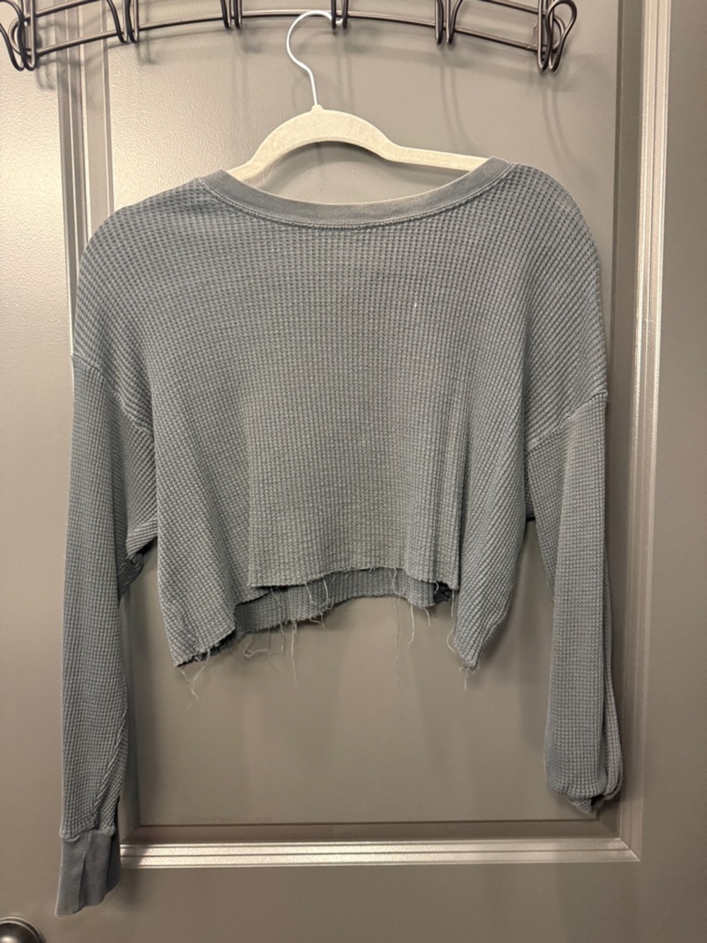 Forever 21 Cropped Waffle Knit Long-Sleeve Top - Light Gray